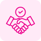 A pink icon of two people shaking hands.