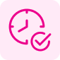 A pink clock with an arrow pointing to the right.